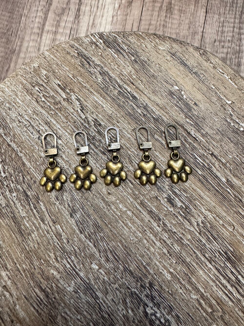 Paw Print Zipper Pulls Set of 5 Cat Lover Dog Mom Zipper Pull Set